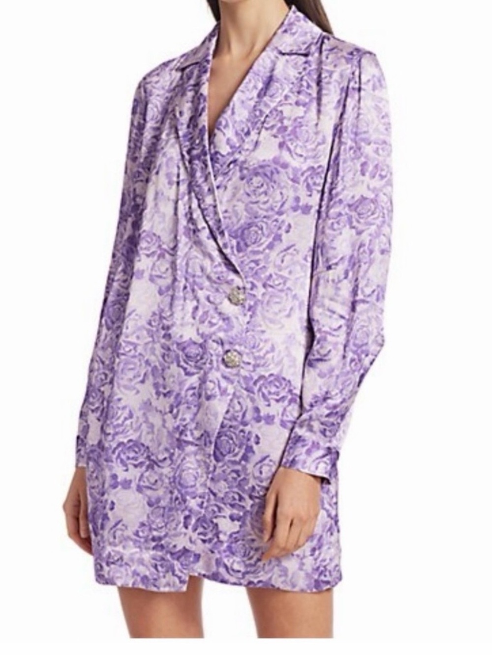 Ganni Lavender Floral Satin Blazer Style Dress